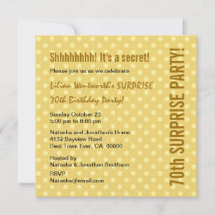 SURPRISE 70th Birthday Pale Gold Polka Dots Y326 Invitation