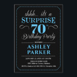 Surprise 70th Birthday Party - Black Blue Invitation<br><div class="desc">Surprise 70th Birthday Party Invitation.
Simple classy design in black blue and white. Features elegant script font. Surprise bday celebration for man or woman. Can be customized into any age!</div>
