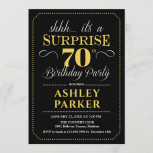 Surprise 70th Birthday Party - Black Gold Invitation