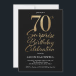 Surprise 70th Birthday Party Black & Gold Invitation<br><div class="desc">70th surprise birthday party invitation in black and gold</div>