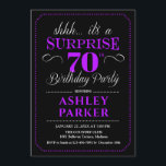 Surprise 70th Birthday Party - Black Purple Invitation<br><div class="desc">Surprise 70th Birthday Party Invitation.
Simple classy design in black purple and white. Features elegant script font. Surprise bday celebration for man or woman. Can be customized into any age!</div>