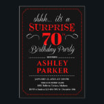 Surprise 70th Birthday Party - Black Red White Invitation<br><div class="desc">Surprise 70th Birthday Party Invitation.
Simple classy design in black red and white. Features elegant script font. Surprise bday celebration for man or woman. Can be customized into any age!</div>