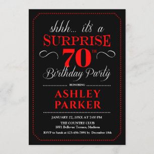Surprise 70th Birthday Party - Black Red White Invitation