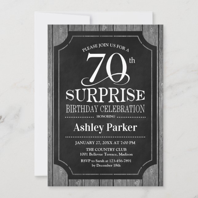 Surprise 70th Birthday Party - Chalkboard White Invitation (Front)