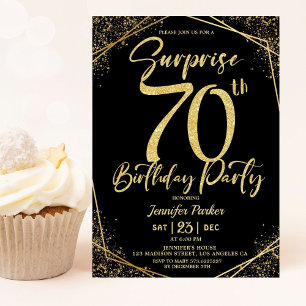 Surprise 70th Birthday Party Chic Black & Gold Invitation