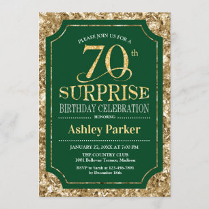 Surprise 70th Birthday Party - Gold Green Invitation