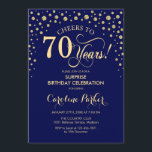 Surprise 70th Birthday Party - Navy Blue Gold Invitation<br><div class="desc">Surprise 70th Birthday Party Invitation.
Elegant design in navy blue and faux glitter gold. Features script font and diamonds confetti. Cheers to 70 Years! Message me if you need further customization.</div>
