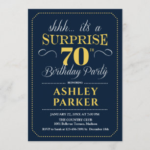 Surprise 70th Birthday Party - Navy Gold Invitation