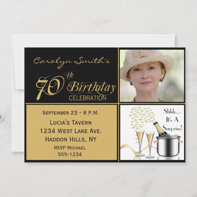 Surprise 70th Birthday Party Photo Invitations (Front)