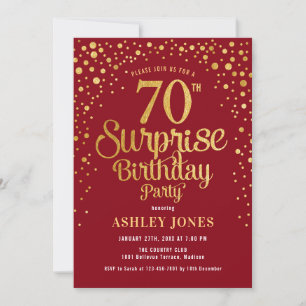 Surprise 70th Birthday Party - Red & Gold Invitation