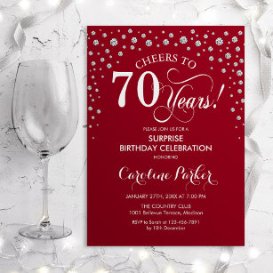 Surprise 70th Birthday Party - Red Silver Invitation