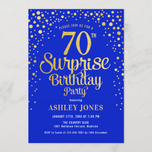 Surprise 70th Birthday Party - Royal Blue & Gold Invitation