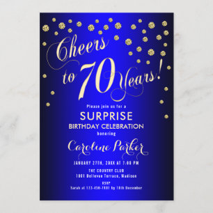 Surprise 70th Birthday Party - Royal Blue Gold Invitation