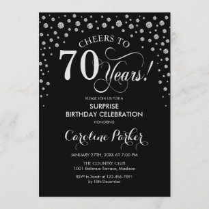 Surprise 70th Birthday Party - Silver Black Invitation
