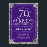 Surprise 70th Birthday Party - Silver Purple Invitation<br><div class="desc">Rustic Surprise 70th Birthday Celebration Invitation.
Elegant classy design in royal purple and faux glitter silver pattern. Features elegant script font. Message me if you need further customization.</div>