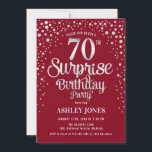 Surprise 70th Birthday Party - Silver & Red Invitation<br><div class="desc">Surprise 70th Birthday Party Invitation.
 Elegant design in dark red and faux glitter silver. Features stylish script font and confetti. Message me if you need custom age.</div>