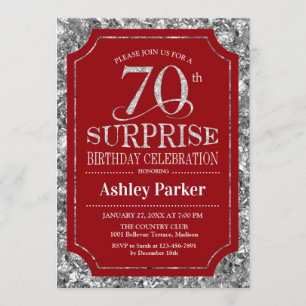 Surprise 70th Birthday Party - Silver Red Invitation