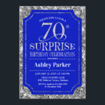 Surprise 70th Birthday Party - Silver Royal Blue Invitation<br><div class="desc">Surprise 70th Birthday Celebration Invitation.
Elegant classy design in royal blue and faux glitter silver pattern. Features elegant script font. Message me if you need further customization.</div>