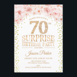 Surprise 70th Birthday Party - White Gold Pink Invitation<br><div class="desc">Surprise 70th Birthday Party Invitation.
Elegant design in faux glitter gold,  white and pink. Features confetti,  script font and watercolor blush pink flowers. Message me if you need further customization.</div>