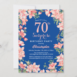 Surprise 70th Birthday Pink Floral Flowers Blue Invitation