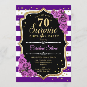 Surprise 70th Birthday - Purple Gold Invitation