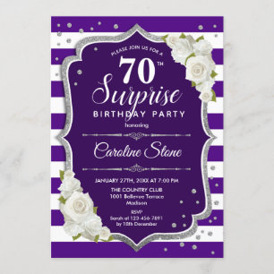 Surprise 70th Birthday - Purple Silver White Invitation
