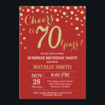 Surprise 70th Birthday Red and Gold Diamond Invitation<br><div class="desc">Surprise 70th Birthday Invitation with Red and Gold Glitter Diamond Background. Gold Confetti. Adult Birthday. Male Men or Women Birthday. For further customisation,  please click the "Customise it" button and use our design tool to modify this template.</div>