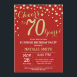 Surprise 70th Birthday Red and Gold Diamond Invitation<br><div class="desc">Surprise 70th Birthday Invitation with Red and Gold Glitter Diamond Background. Gold Confetti. Adult Birthday. Male Men or Women Birthday. For further customisation,  please click the "Customise it" button and use our design tool to modify this template.</div>
