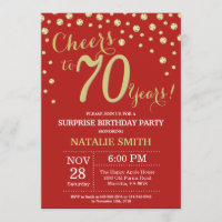 Surprise 70th Birthday Red and Gold Diamond