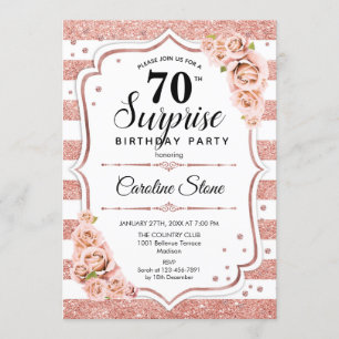 Surprise 70th Birthday - Rose Gold White Pink Invitation