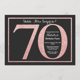 Surprise 70th Birthday Rose Pink Gold Glitter Invitation