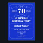 Surprise 70th Birthday - Royal Blue Invitation<br><div class="desc">Surprise 70th Birthday Invitation. 
Elegant retro royal blue and white design. Cheers to 70 years! Can be customised to show any age.</div>