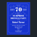 Surprise 70th Birthday - Royal Blue Invitation<br><div class="desc">Surprise 70th Birthday Invitation. 
Elegant retro royal blue and white design. Cheers to 70 years! Can be customised to show any age.</div>