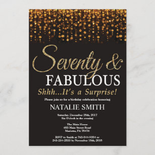 Surprise 70th Birthday Seventy and Fabulous Gold Invitation