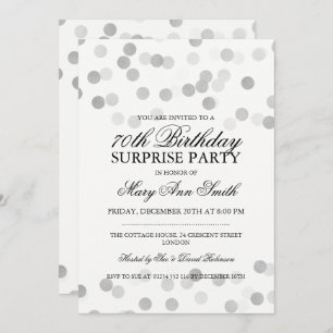 Surprise 70th Birthday Silver Foil Glitter Lights Invitation