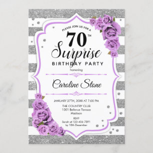 Surprise 70th Birthday - Silver White Purple Invitation