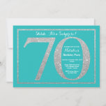 Surprise 70th Birthday Teal and Silver Glitter Invitation<br><div class="desc">Surprise 70th Birthday Invitation. Teal and Silver Glitter Birthday Party Invite with Teal Background. Surprise Birthday. Adult Birthday. Men or Women Bday Bash Party. For further customisation,  please click the "Customise it" button and use our design tool to modify this template.</div>