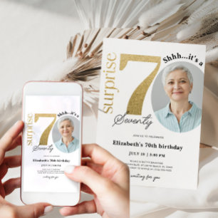 Surprise 70th Gold Birthday Invitation with Photo