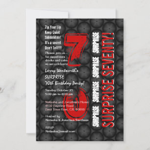 SURPRISE 70th Modern Birthday Red Black Circles Invitation