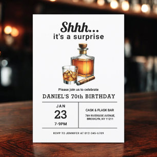 Surprise 70th Whiskey Cigar Bourbon Birthday Party Invitation
