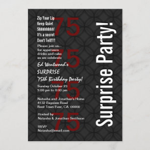 SURPRISE 75th Birthday Black White Red v3 Invitation