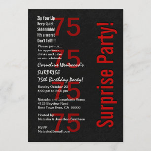 SURPRISE 75th Birthday Black White Red Ver B04 Invitation