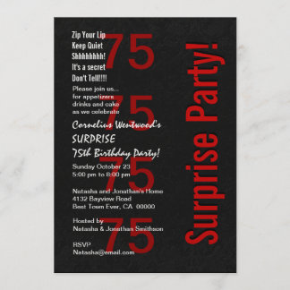 SURPRISE 75th Birthday Black White Red Ver B04 Invitation