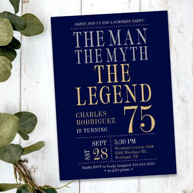 Surprise 75th Birthday The Man The Myth The Legend Invitation (Creator Uploaded)