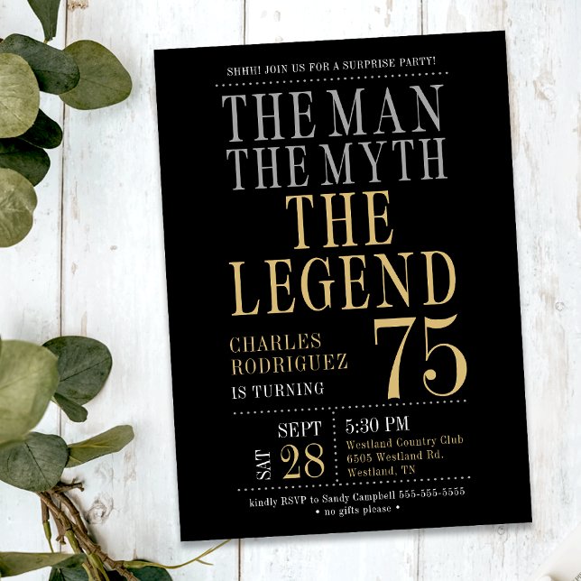Surprise 75th Birthday The Man The Myth The Legend Invitation (Creator Uploaded)