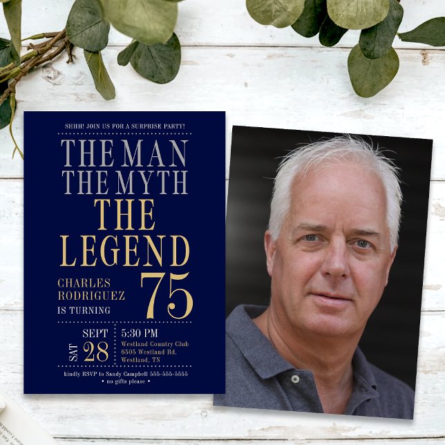 Surprise 75th Birthday The Man The Myth The Legend Invitation (Creator Uploaded)