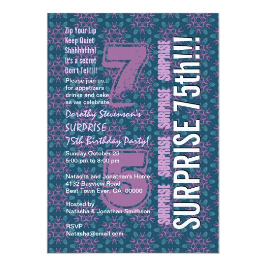 SURPRISE 75th Modern Birthday Purple and Teal G538 Card