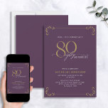 Surprise 80 & Fabulous Purple & Gold Birthday Invitation<br><div class="desc">It's a special surprise 80th birthday, and it's time to celebrate! Do you want to throw the best bash in town? Make sure it starts off with the highest of style with this 80 & Fabulous Purple White & Gold Calligraphy Birthday Invitation. It will be sure to set the tone...</div>