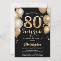 Surprise 80th Birthday Black and Gold Balloons