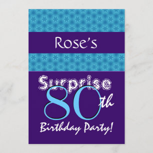 SURPRISE 80th Birthday Blue Purple Stars T556 Invitation